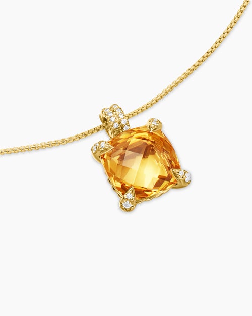 Womens Chatelaine® Pendant Necklace in 18K Yellow Gold with Citrine and Diamonds, 11mm