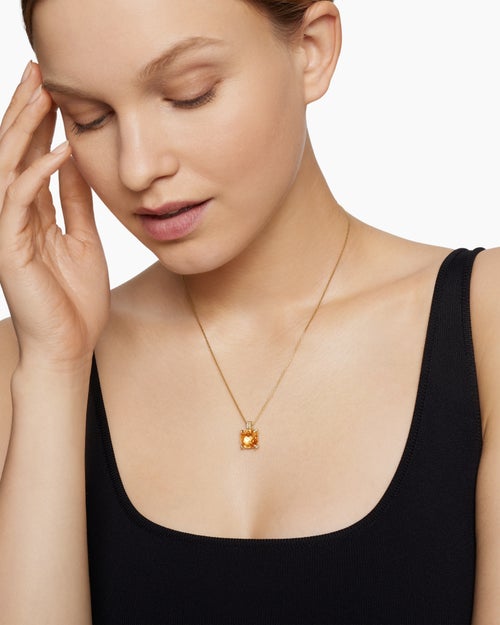 Womens Chatelaine® Pendant Necklace in 18K Yellow Gold with Citrine and Diamonds, 11mm