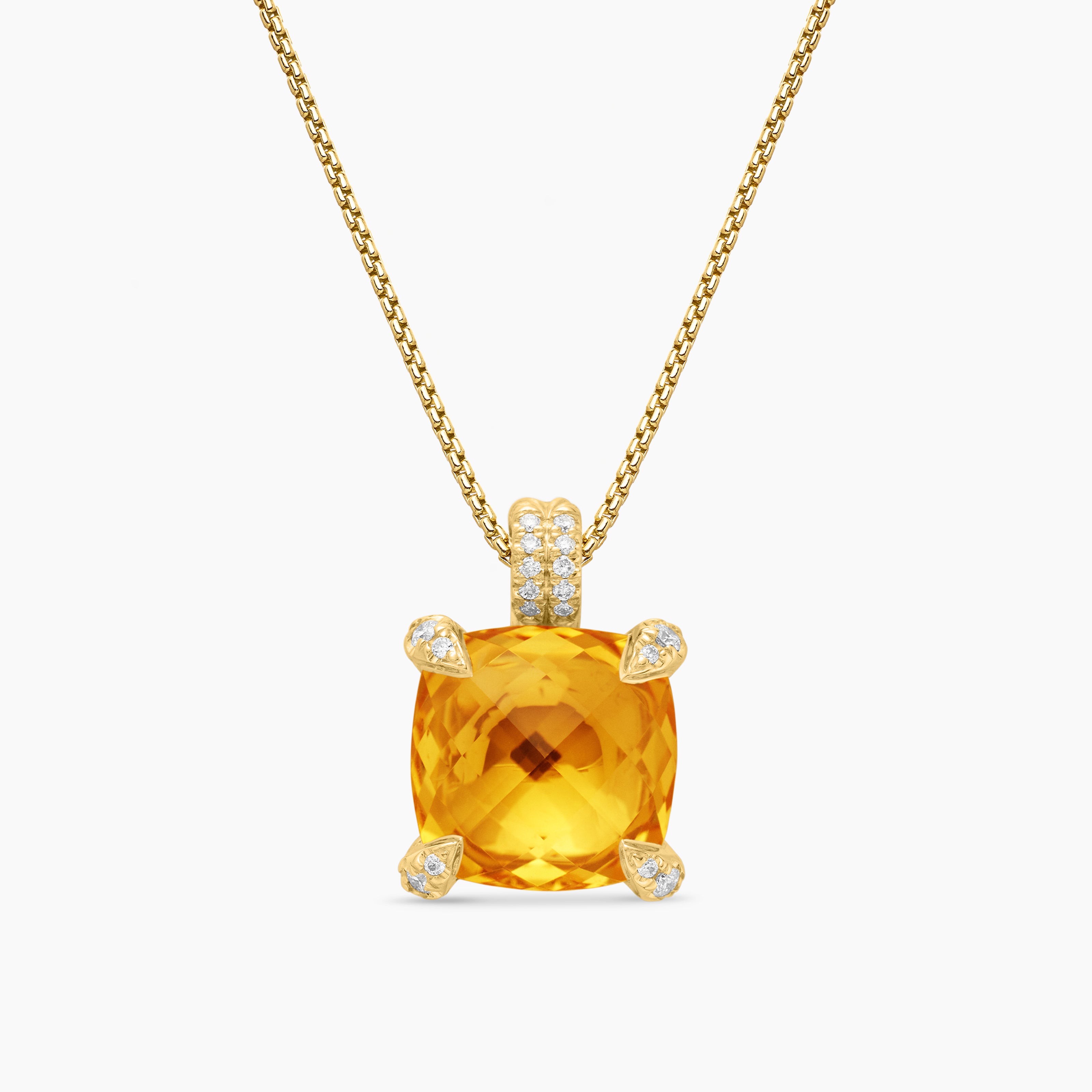 Womens Chatelaine&reg; Pendant Necklace in 18K Yellow Gold with Citrine and Diamonds, 11mm
