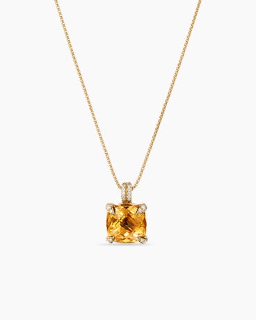 Chatelaine® Pendant Necklace in 18K Yellow Gold with Citrine and Diamonds, 11mm