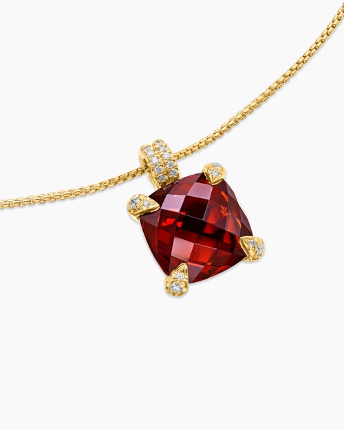 Womens Chatelaine® Pendant Necklace in 18K Yellow Gold with Garnet and Diamonds, 11mm