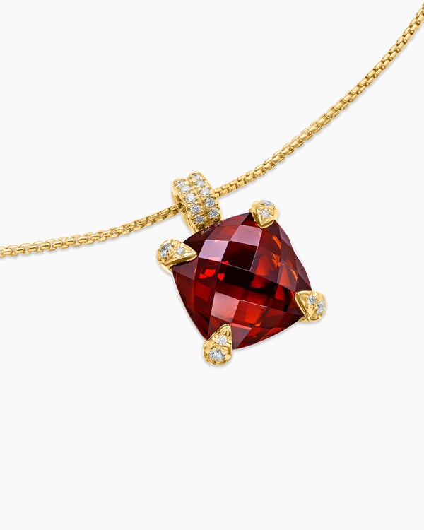 Chatelaine® Pendant Necklace in 18K Yellow Gold with Garnet and Diamonds, 11mm