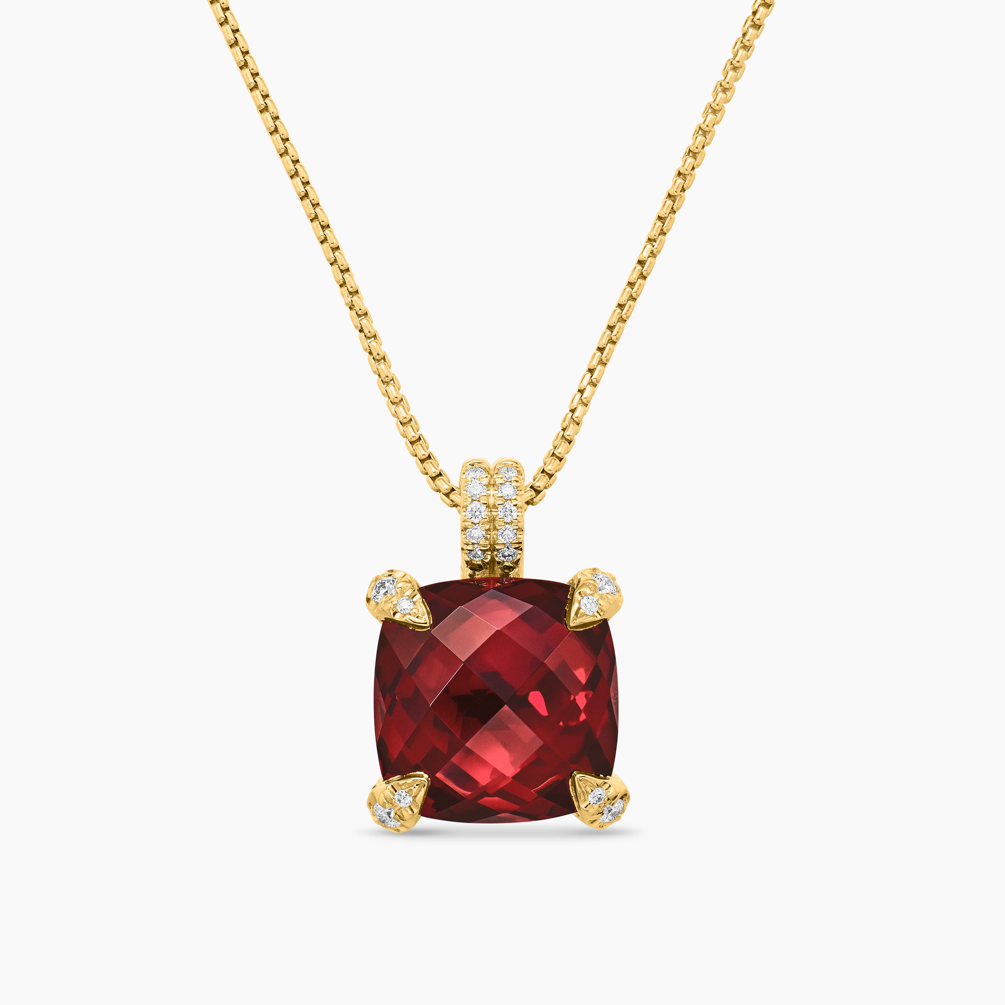 Womens Chatelaine&reg; Pendant Necklace in 18K Yellow Gold with Garnet and Diamonds, 11mm