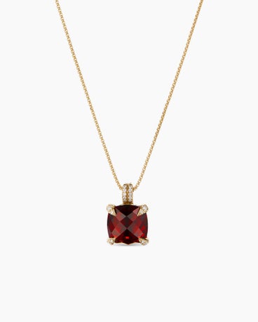 Chatelaine® Pendant Necklace in 18K Yellow Gold with Garnet and Diamonds, 11mm