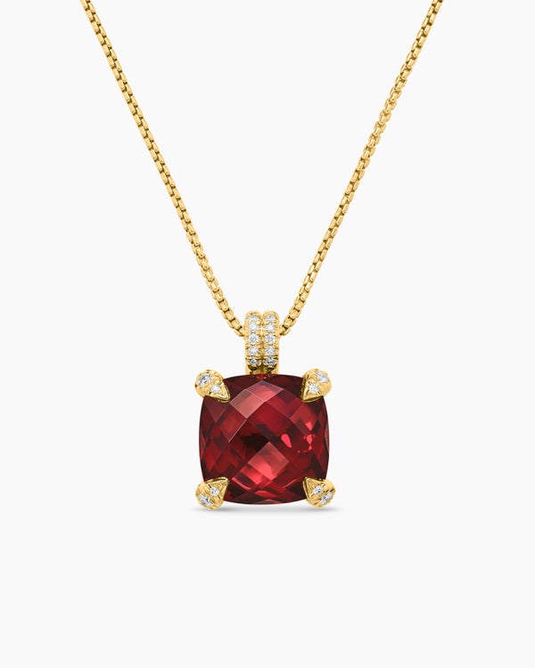 Chatelaine® Pendant Necklace in 18K Yellow Gold with Garnet and Diamonds, 11mm