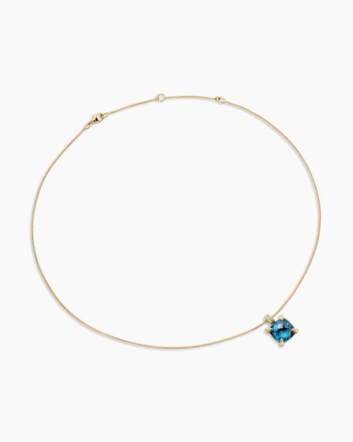 Womens Chatelaine® Pendant Necklace in 18K Yellow Gold with Hampton Blue Topaz and Diamonds, 11mm