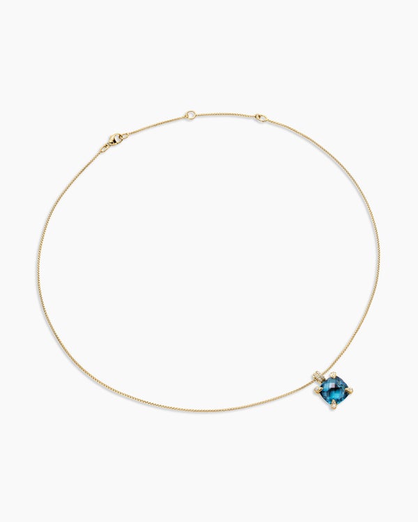 Chatelaine® Pendant Necklace in 18K Yellow Gold with Hampton Blue Topaz and Diamonds, 11mm