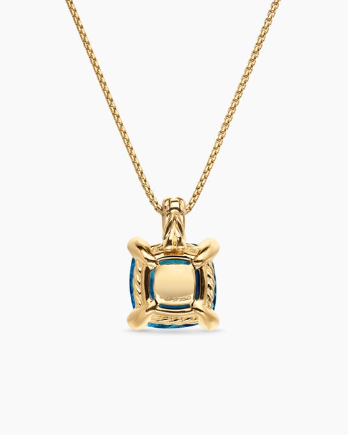 Womens Chatelaine® Pendant Necklace in 18K Yellow Gold with Hampton Blue Topaz and Diamonds, 11mm
