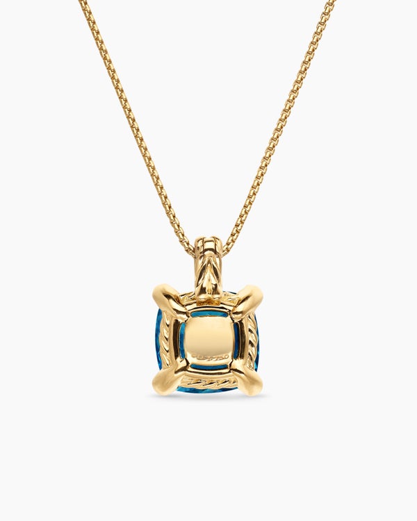 Chatelaine® Pendant Necklace in 18K Yellow Gold with Hampton Blue Topaz and Diamonds, 11mm