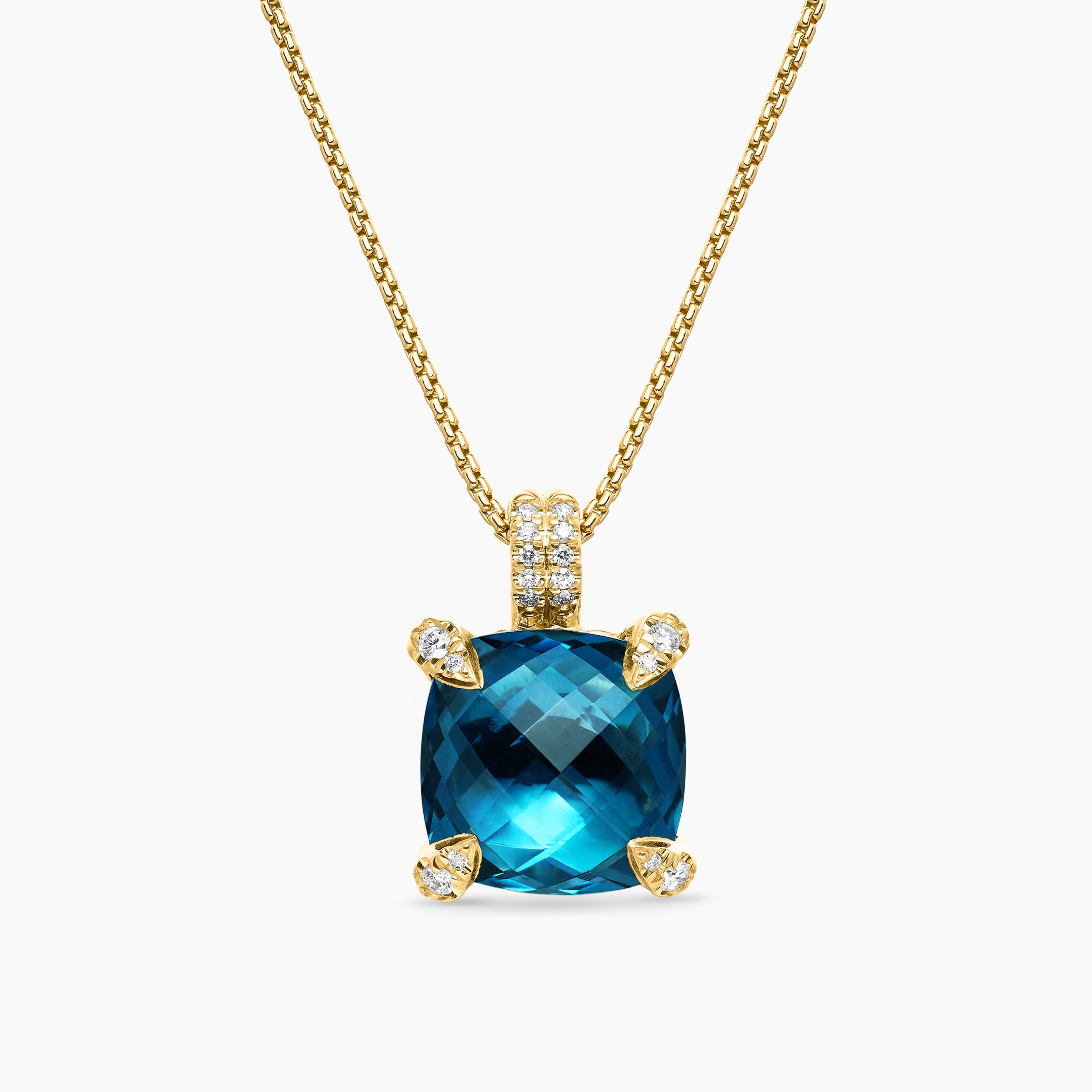 Womens Chatelaine&reg; Pendant Necklace in 18K Yellow Gold with Hampton Blue Topaz and Diamonds, 11mm
