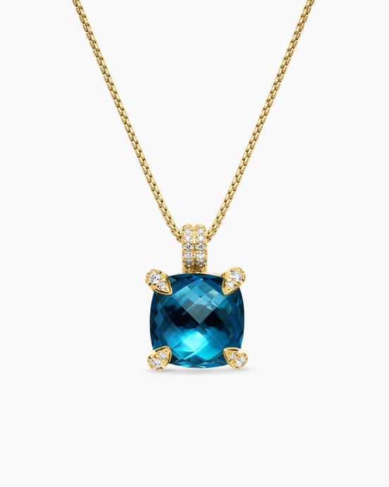 Petite Chatelaine® Pendant Necklace in 18K Yellow Gold with Hampton Blue Topaz and Pavé Diamonds