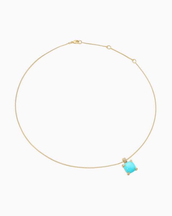 Chatelaine® Pendant Necklace in 18ct Yellow Gold with Turquoise and Diamonds, 11mm