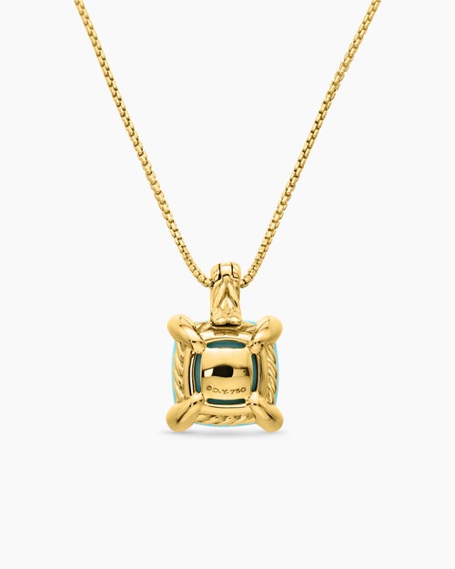 Womens Chatelaine® Pendant Necklace in 18K Yellow Gold with Turquoise and Diamonds, 11mm