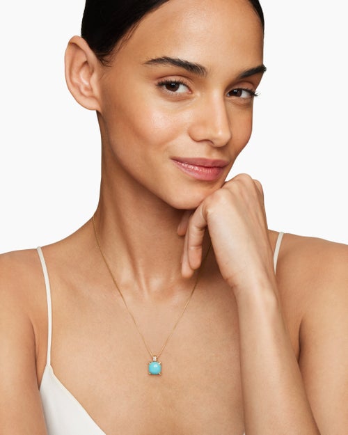 Womens Chatelaine® Pendant Necklace in 18K Yellow Gold with Turquoise and Diamonds, 11mm