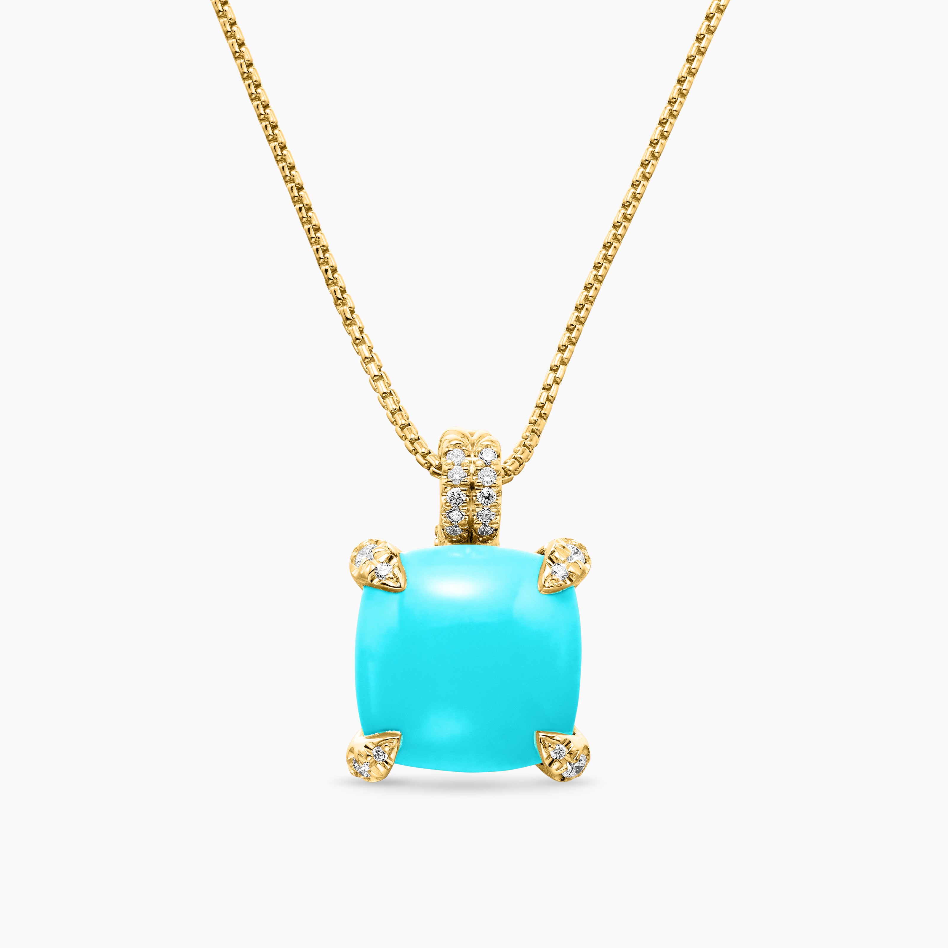 Womens Chatelaine&reg; Pendant Necklace in 18K Yellow Gold with Turquoise and Diamonds, 11mm