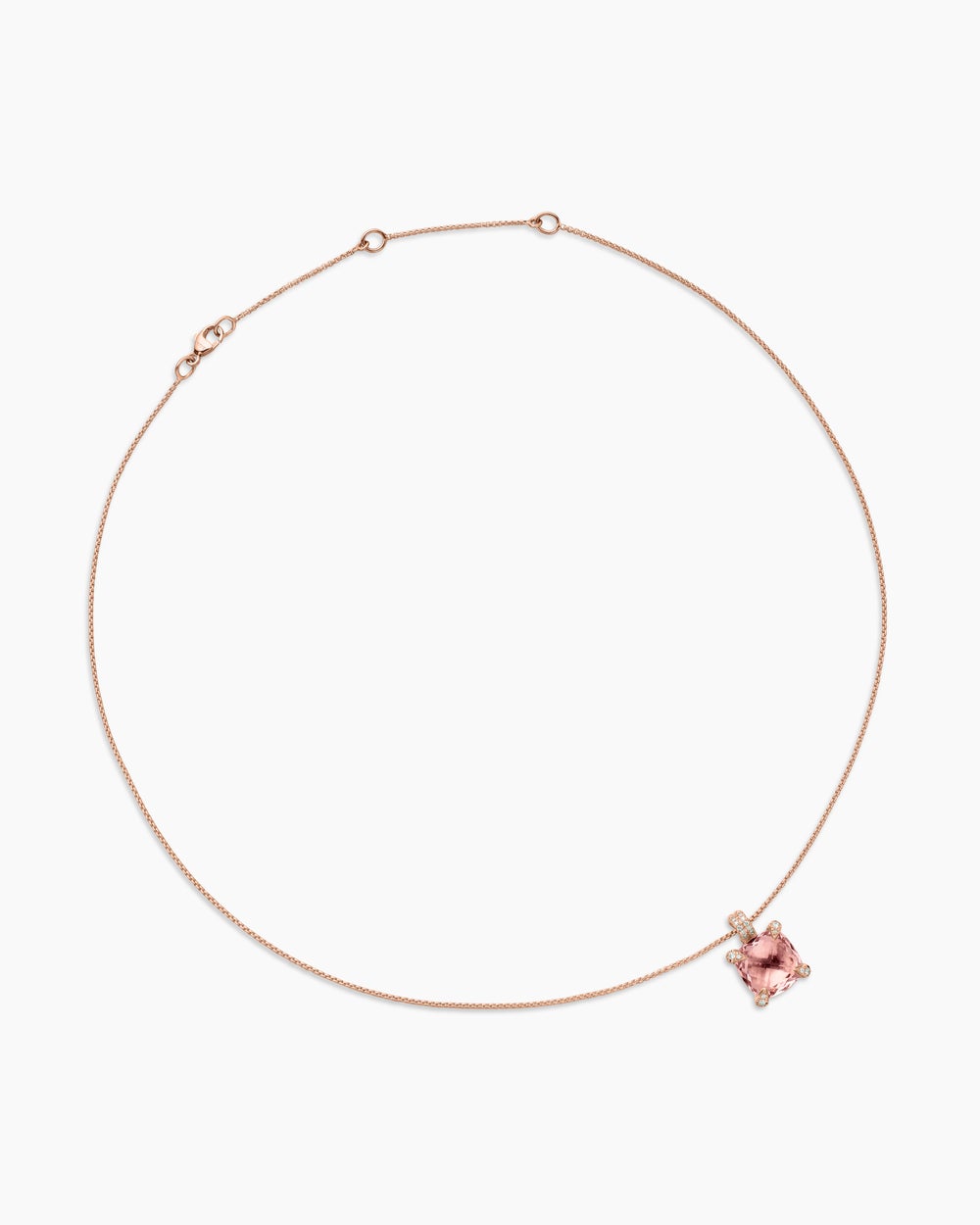 Womens Chatelaine® Pendant Necklace in 18K Rose Gold with Morganite and Diamonds, 11mm