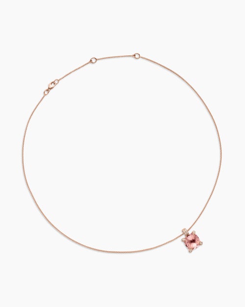 Womens Chatelaine® Pendant Necklace in 18K Rose Gold with Morganite and Diamonds, 11mm