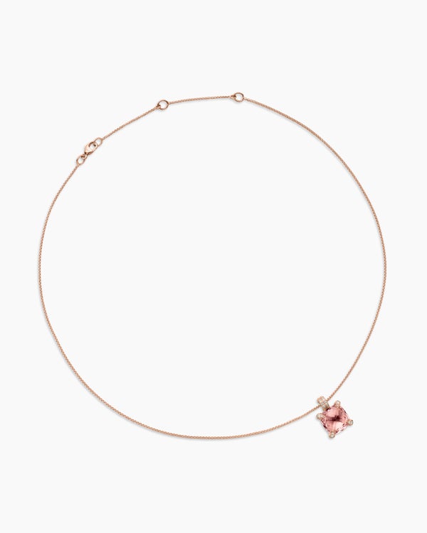 Chatelaine® Pendant Necklace in 18K Rose Gold with Morganite and Diamonds, 11mm