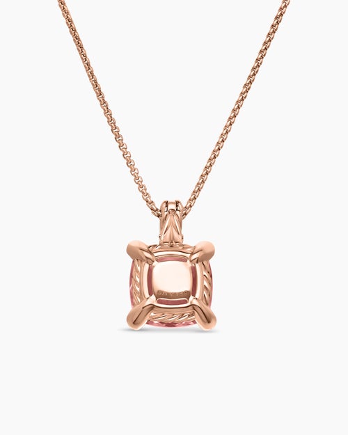 Womens Chatelaine® Pendant Necklace in 18K Rose Gold with Morganite and Diamonds, 11mm