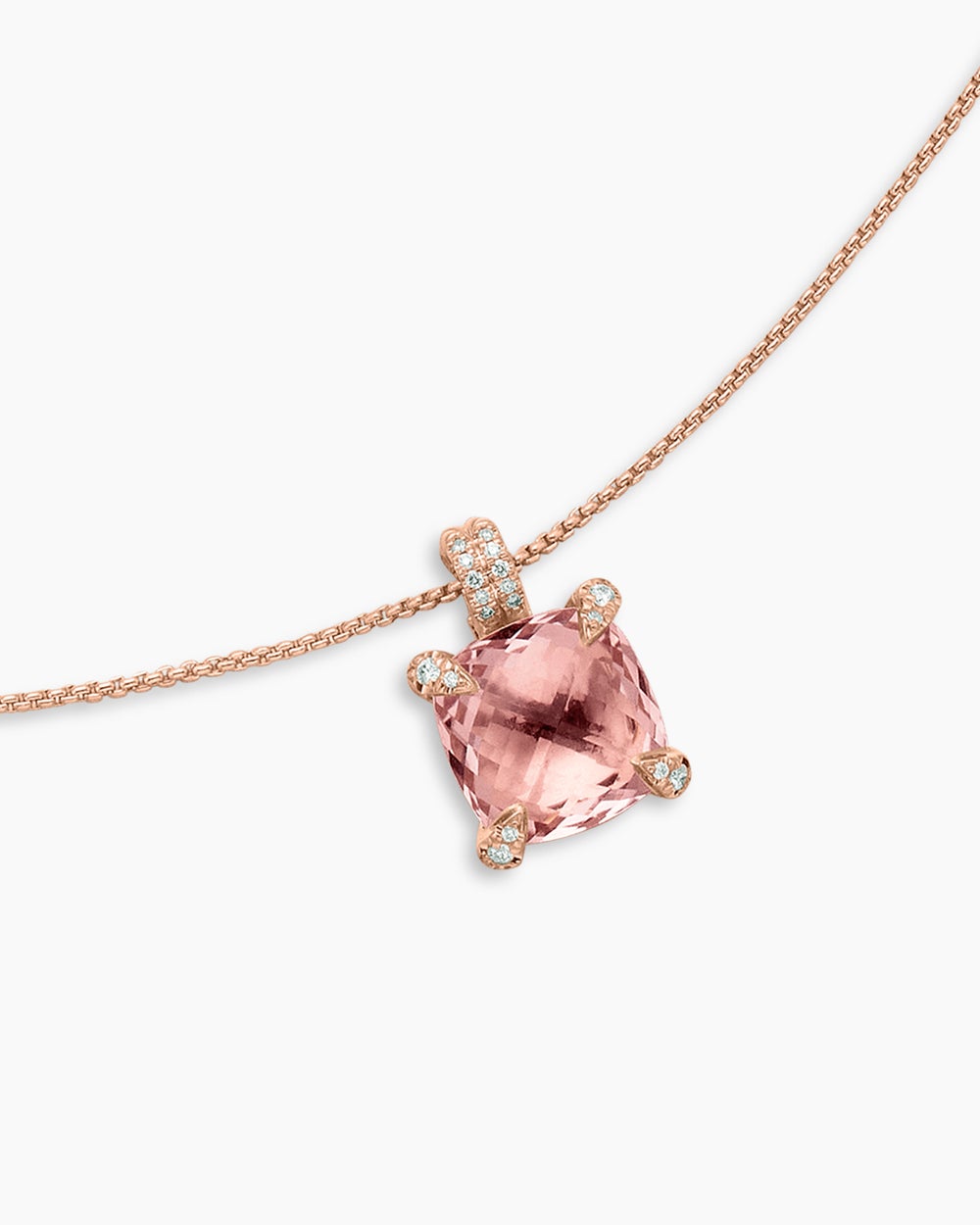 Womens Chatelaine® Pendant Necklace in 18K Rose Gold with Morganite and Diamonds, 11mm