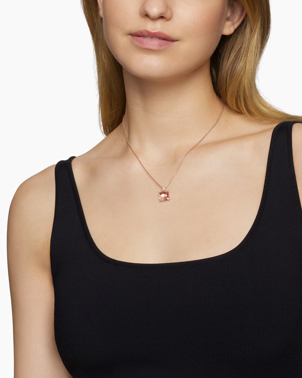 Womens Chatelaine® Pendant Necklace in 18K Rose Gold with Morganite and Diamonds, 11mm