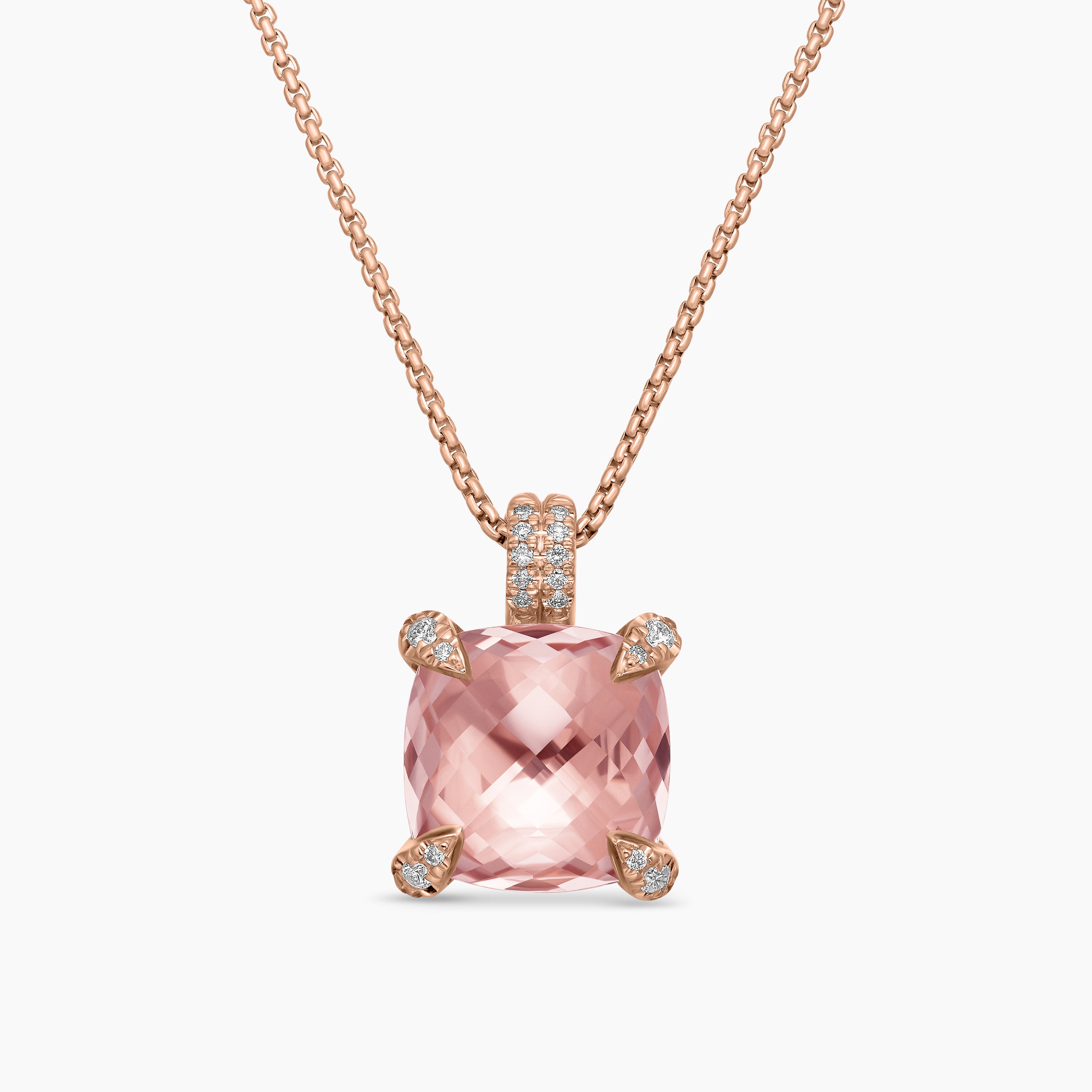 Womens Chatelaine&reg; Pendant Necklace in 18K Rose Gold with Morganite and Diamonds, 11mm