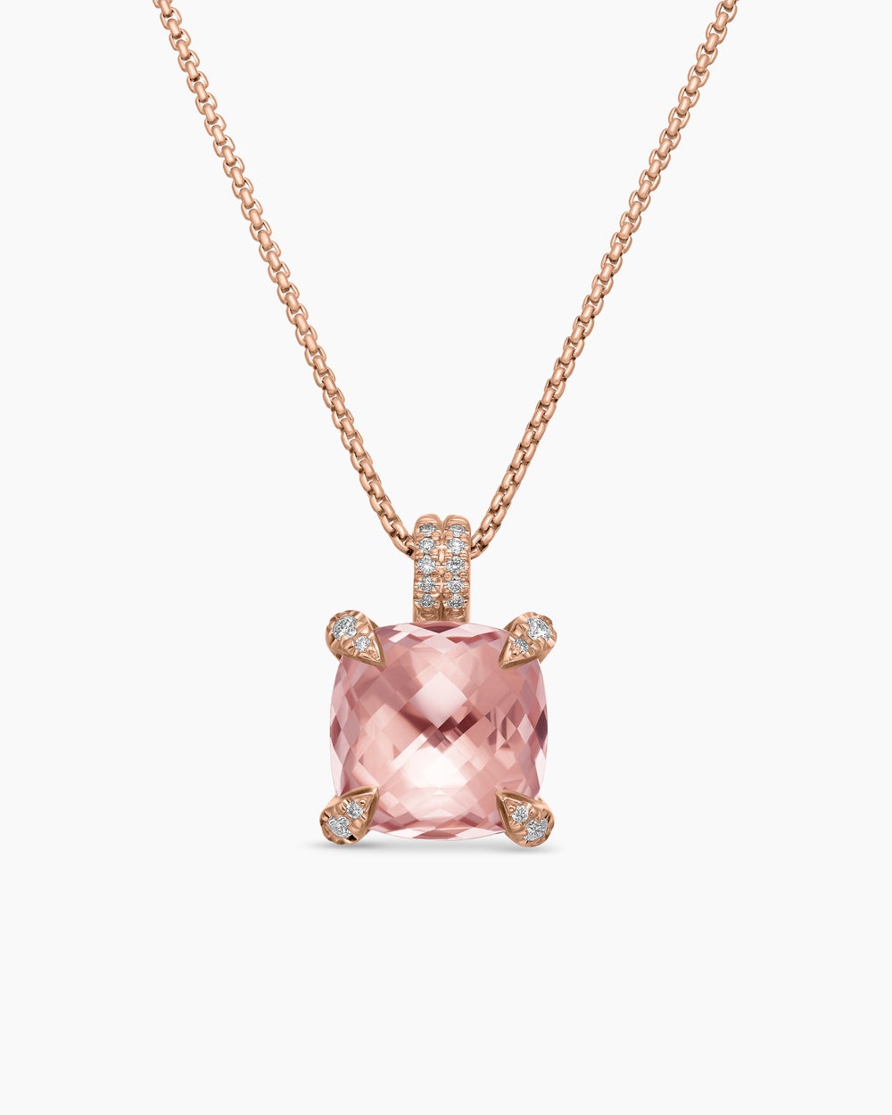 Womens Chatelaine® Pendant Necklace in 18K Rose Gold with Morganite and Diamonds, 11mm