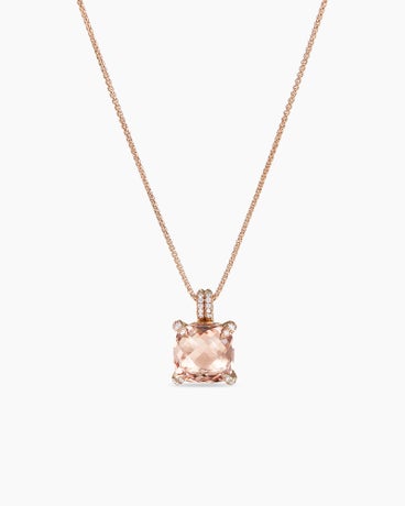 Chatelaine® Pendant Necklace in 18K Rose Gold with Morganite and Diamonds, 11mm