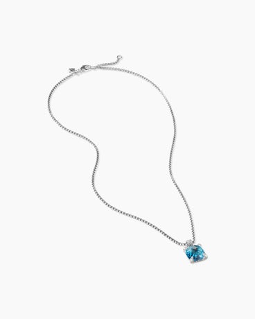 Chatelaine® Pendant Necklace in Sterling Silver with Blue Topaz and Diamonds, 11mm