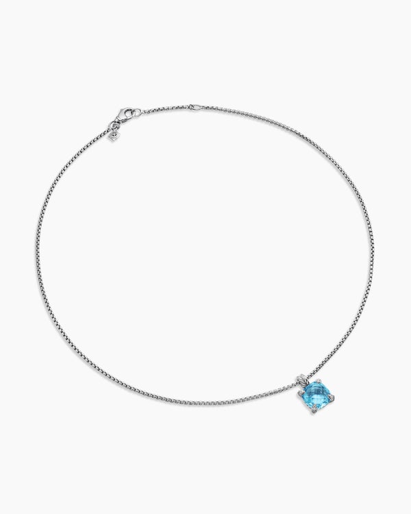Chatelaine® Pendant Necklace in Sterling Silver with Blue Topaz and Diamonds, 11mm