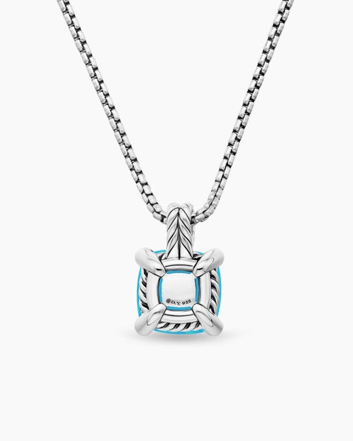 Womens Chatelaine® Pendant Necklace in Sterling Silver with Blue Topaz and Diamonds, 11mm