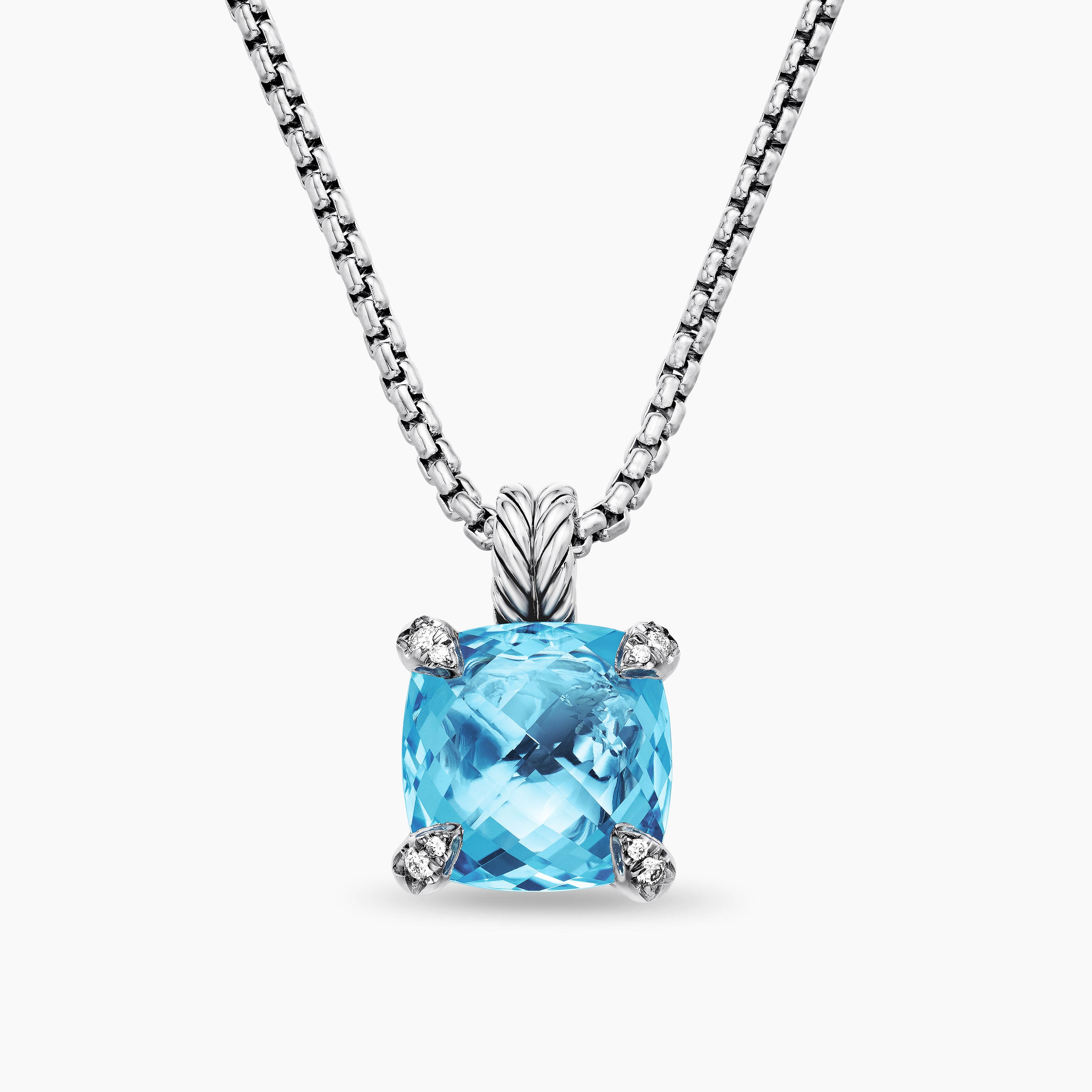 Womens Chatelaine&reg; Pendant Necklace in Sterling Silver with Blue Topaz and Diamonds, 11mm