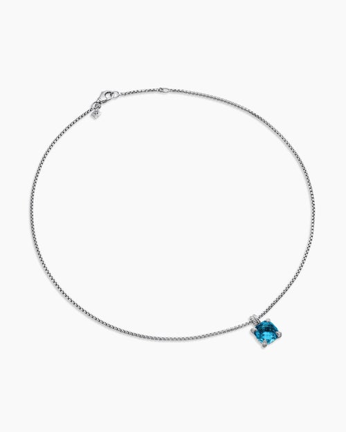 Womens Chatelaine® Pendant Necklace in Sterling Silver with Hampton Blue Topaz and Diamonds, 11mm
