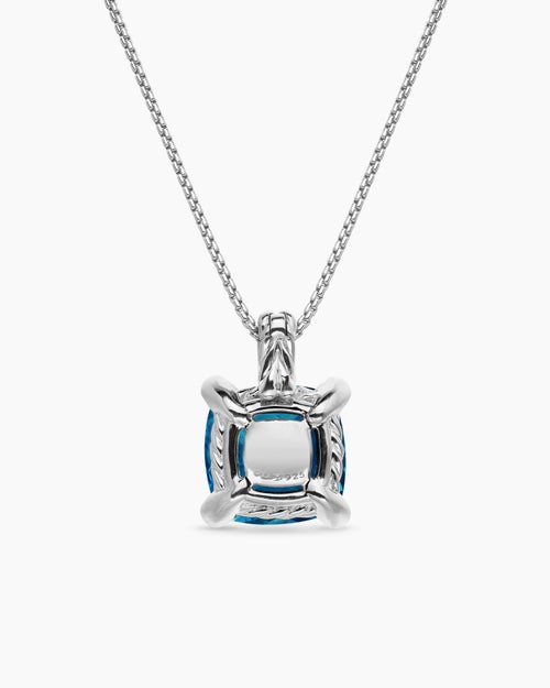 Womens Chatelaine® Pendant Necklace in Sterling Silver with Hampton Blue Topaz and Diamonds, 11mm