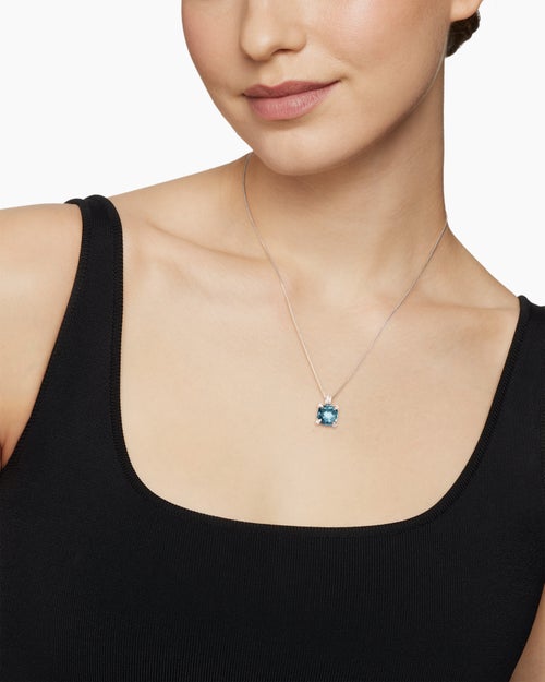 Womens Chatelaine® Pendant Necklace in Sterling Silver with Hampton Blue Topaz and Diamonds, 11mm