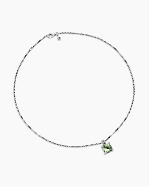 Womens Chatelaine® Pendant Necklace in Sterling Silver with Prasiolte and Diamonds, 11mm