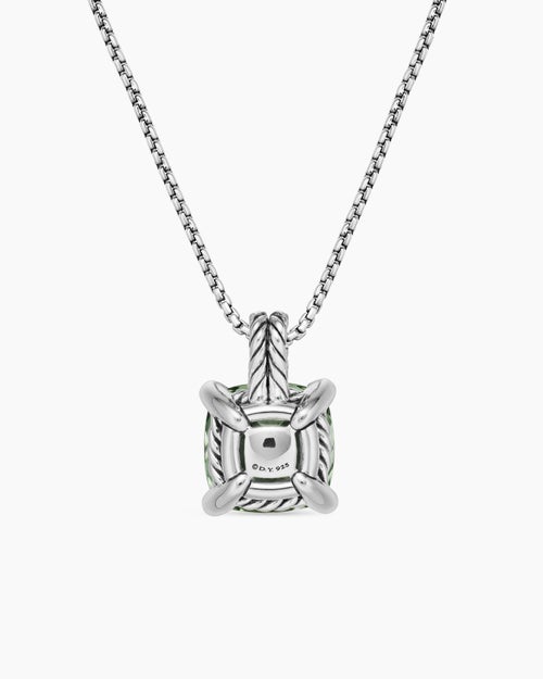 Womens Chatelaine® Pendant Necklace in Sterling Silver with Prasiolte and Diamonds, 11mm