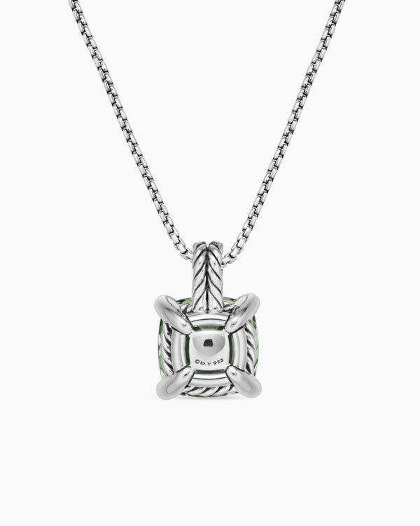 Chatelaine® Pendant Necklace in Sterling Silver with Prasiolte and Diamonds, 11mm