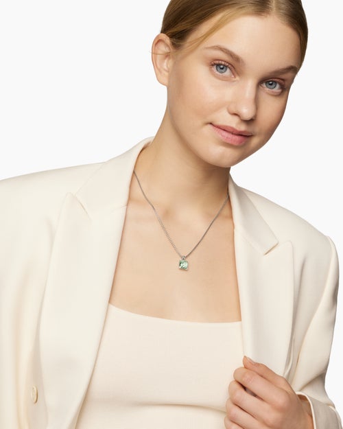 Womens Chatelaine® Pendant Necklace in Sterling Silver with Prasiolte and Diamonds, 11mm