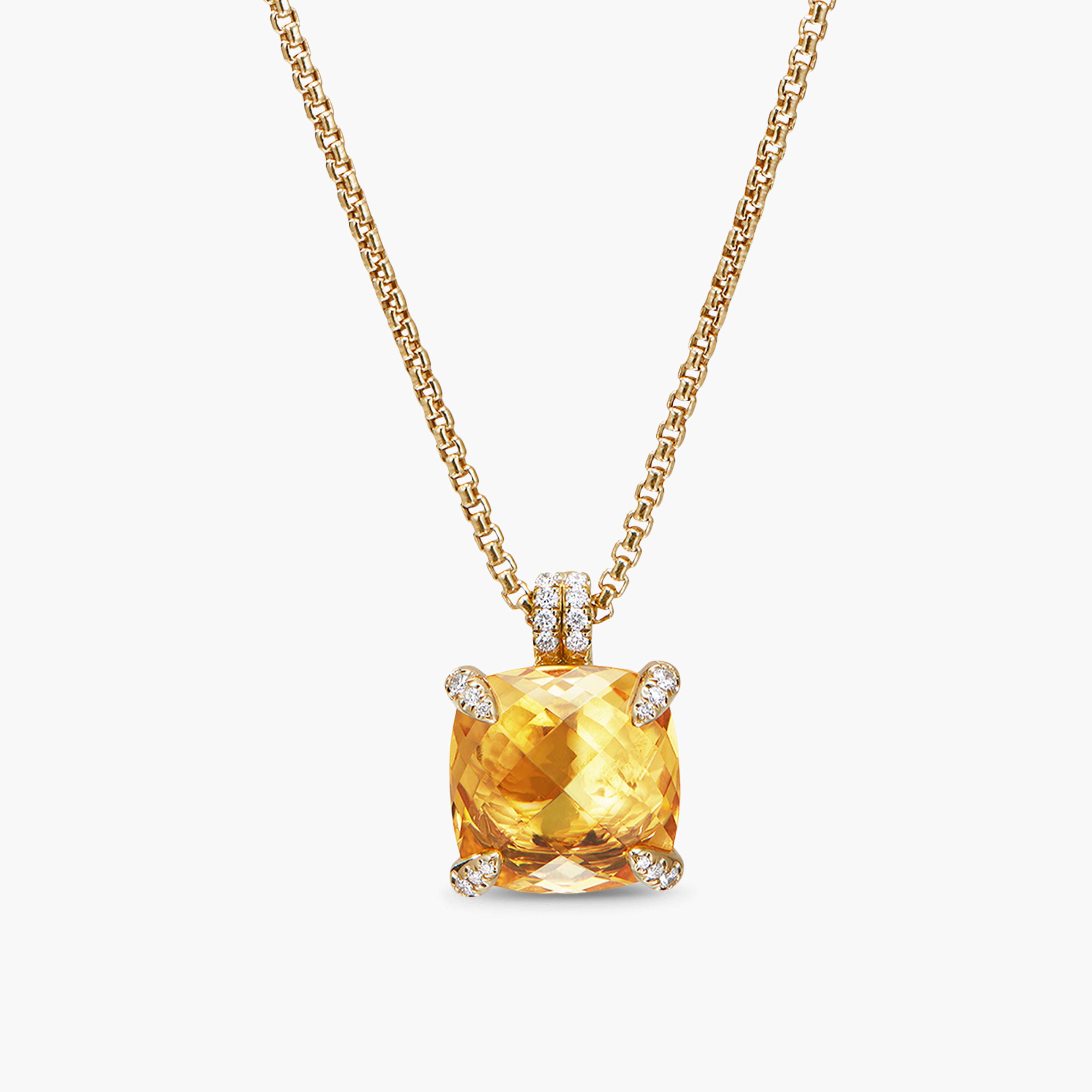 Womens Chatelaine&reg; Pendant Necklace in 18K Yellow Gold with Citrine and Diamonds, 14mm