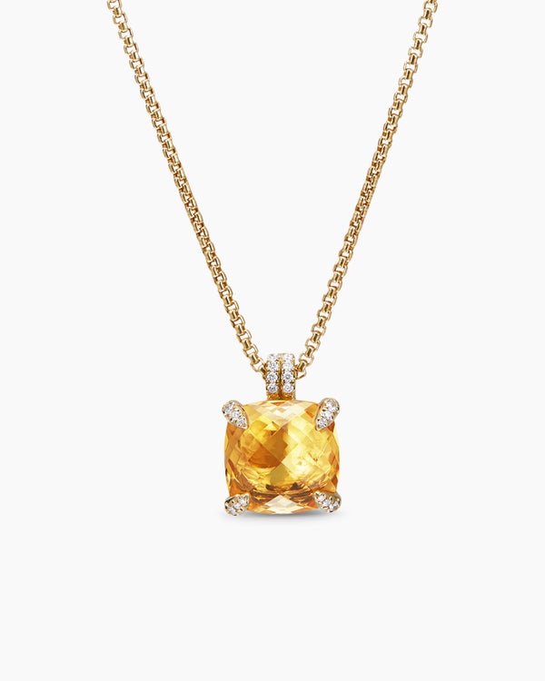 Chatelaine® Pendant Necklace in 18K Yellow Gold with Citrine and Diamonds, 14mm