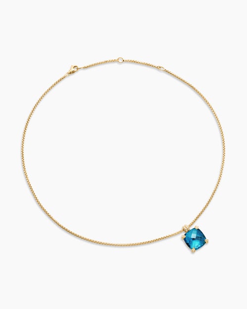 Womens Chatelaine® Pendant Necklace in 18ct Yellow Gold with Hampton Blue Topaz and Diamonds, 14mm