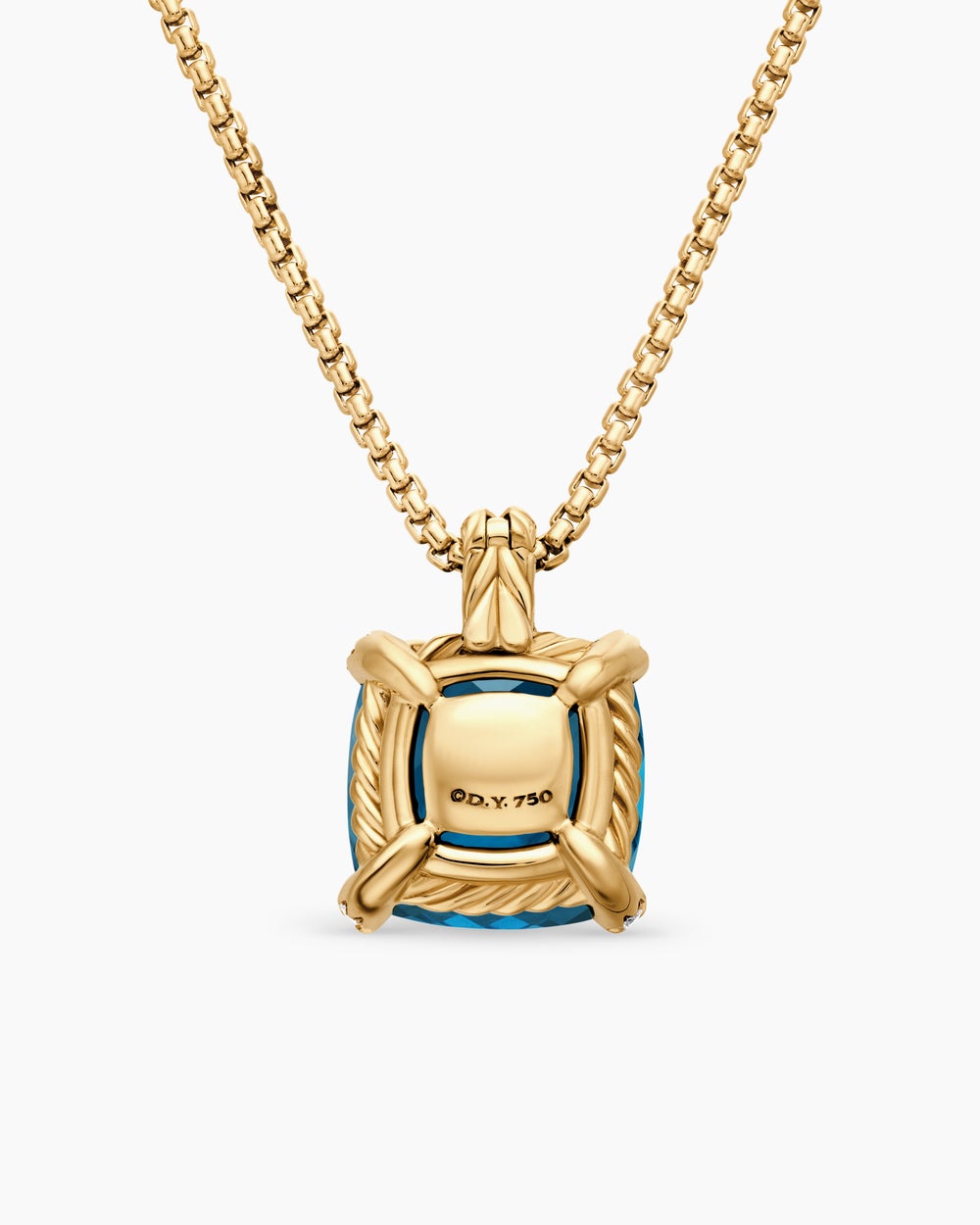 Womens Chatelaine® Pendant Necklace in 18K Yellow Gold with Hampton Blue Topaz and Diamonds, 14mm