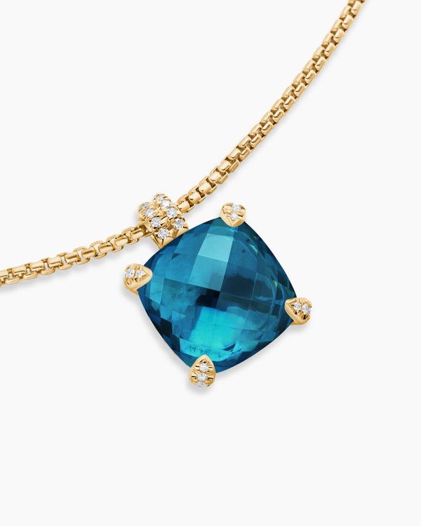 Chatelaine® Pendant Necklace in 18K Yellow Gold with Hampton Blue Topaz and Diamonds, 14mm