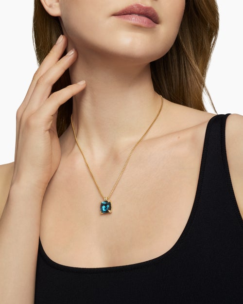 Womens Chatelaine® Pendant Necklace in 18ct Yellow Gold with Hampton Blue Topaz and Diamonds, 14mm