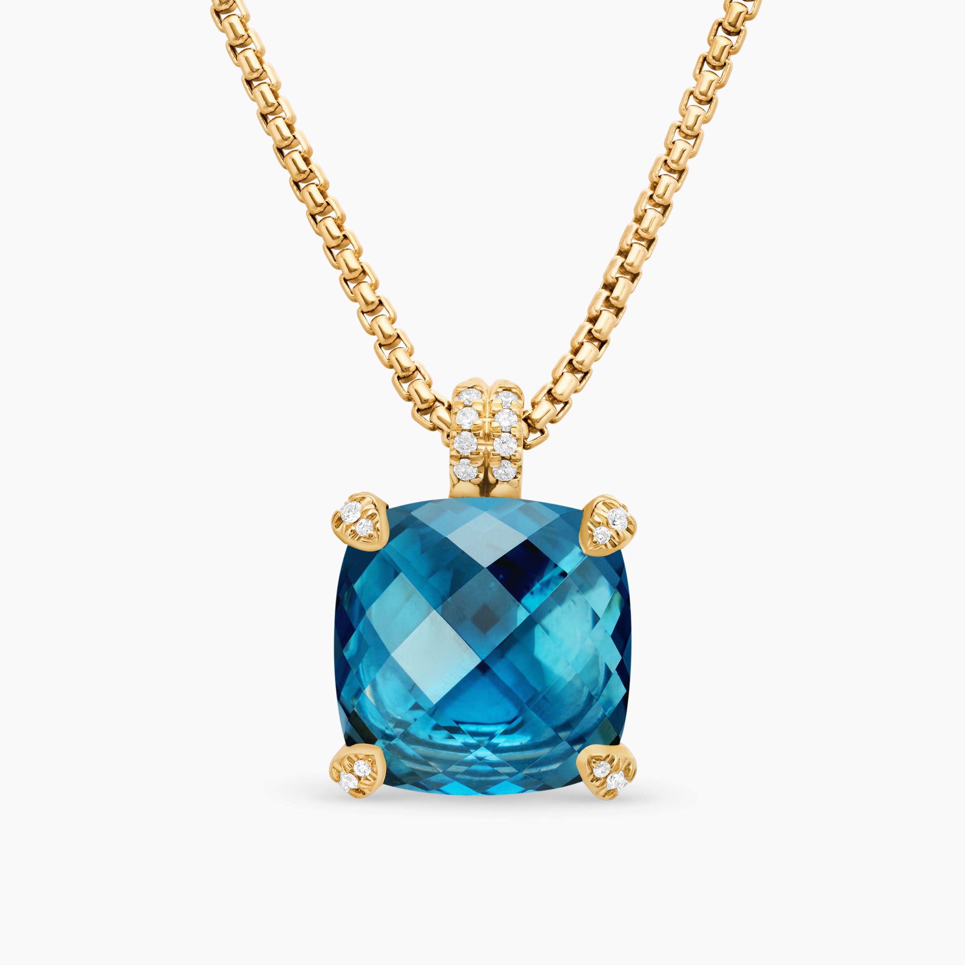 Womens Chatelaine&reg; Pendant Necklace in 18K Yellow Gold with Hampton Blue Topaz and Diamonds, 14mm
