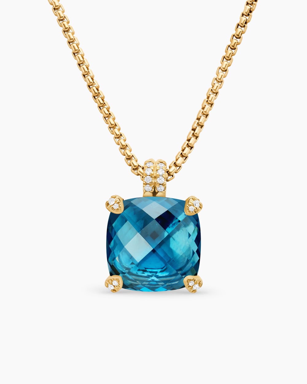 Womens Chatelaine® Pendant Necklace in 18K Yellow Gold with Hampton Blue Topaz and Diamonds, 14mm