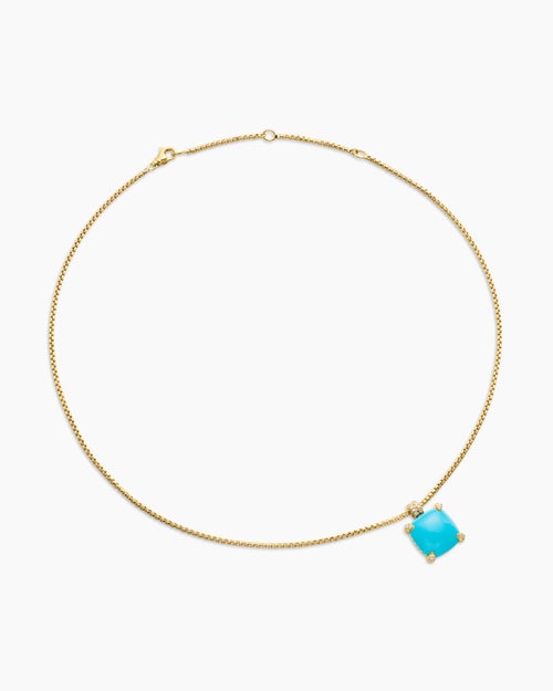 Womens Chatelaine® Pendant Necklace in 18K Yellow Gold with Turquoise and Diamonds, 14mm