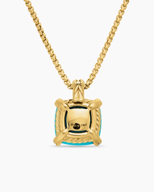 Womens Chatelaine® Pendant Necklace in 18ct Yellow Gold with Turquoise and Diamonds, 14mm