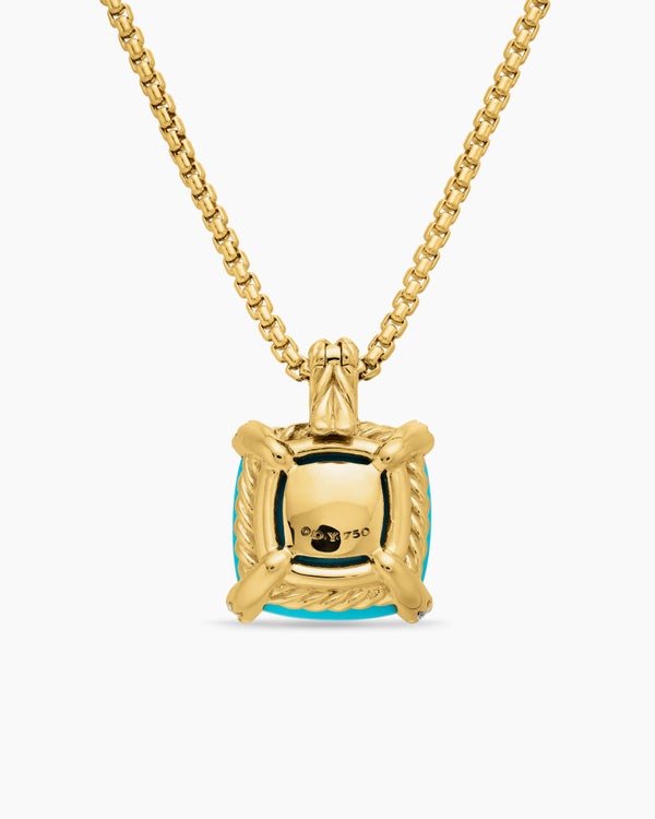 Chatelaine® Pendant Necklace in 18K Yellow Gold with Turquoise and Diamonds, 14mm